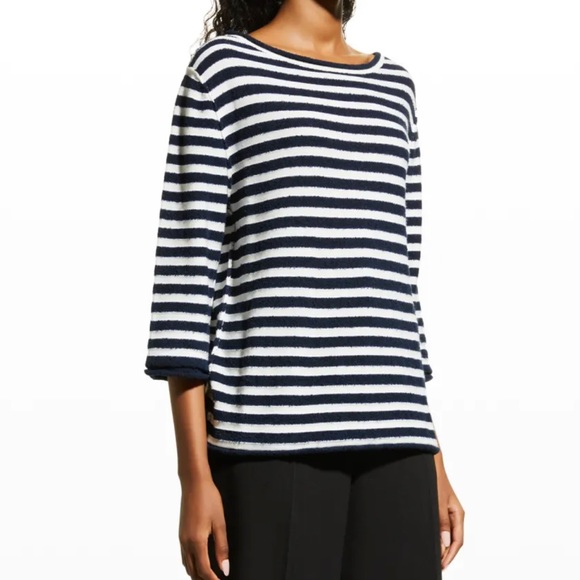 The Row Gita Top in Dark Navy & Light Ivory